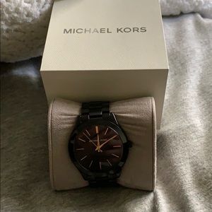 Michael Kors Womens Slim Runway Black-Tone Watch